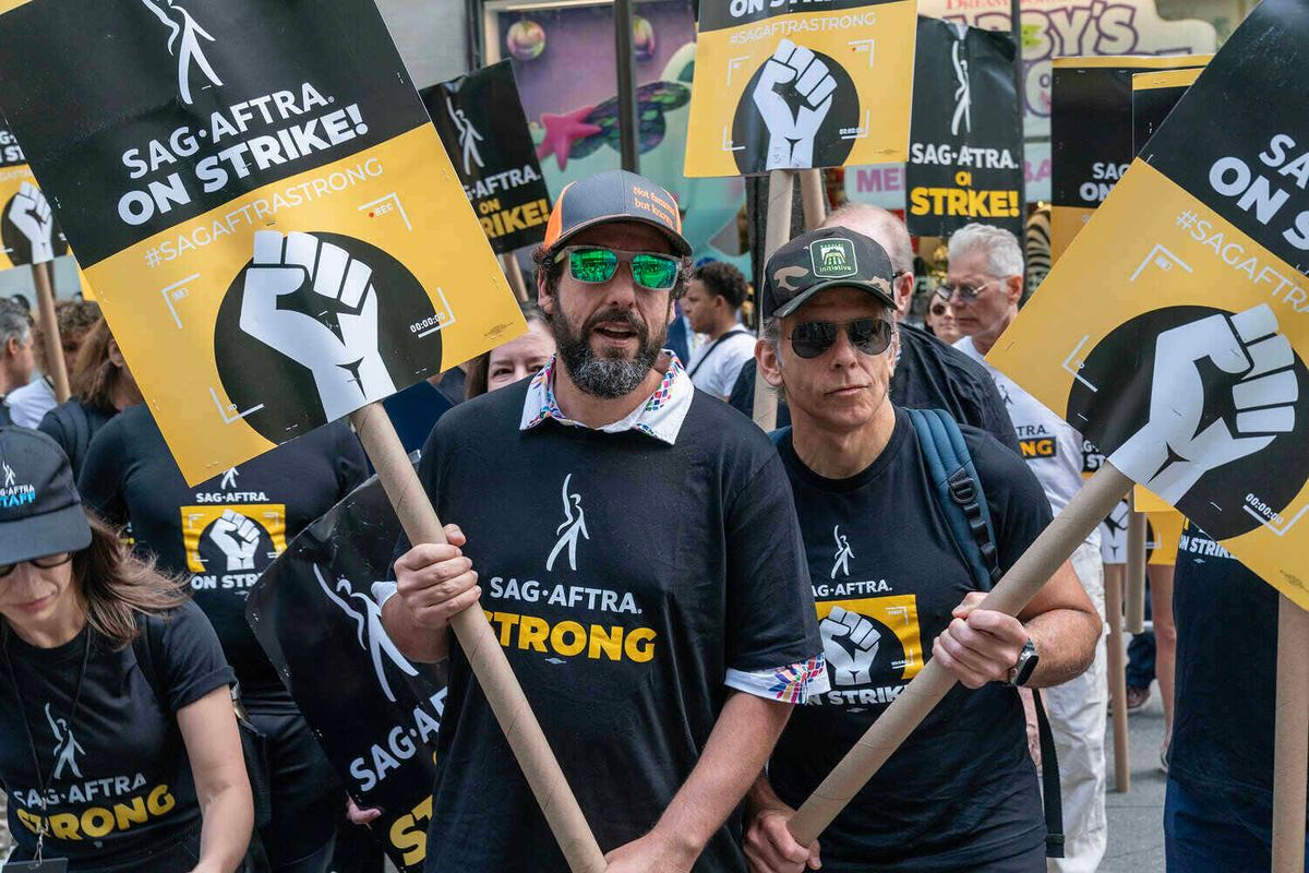 WGA and SAG-AFTRA picket with Senator Kirsten Gillibrand Adam Sandler, Ben Stiller
