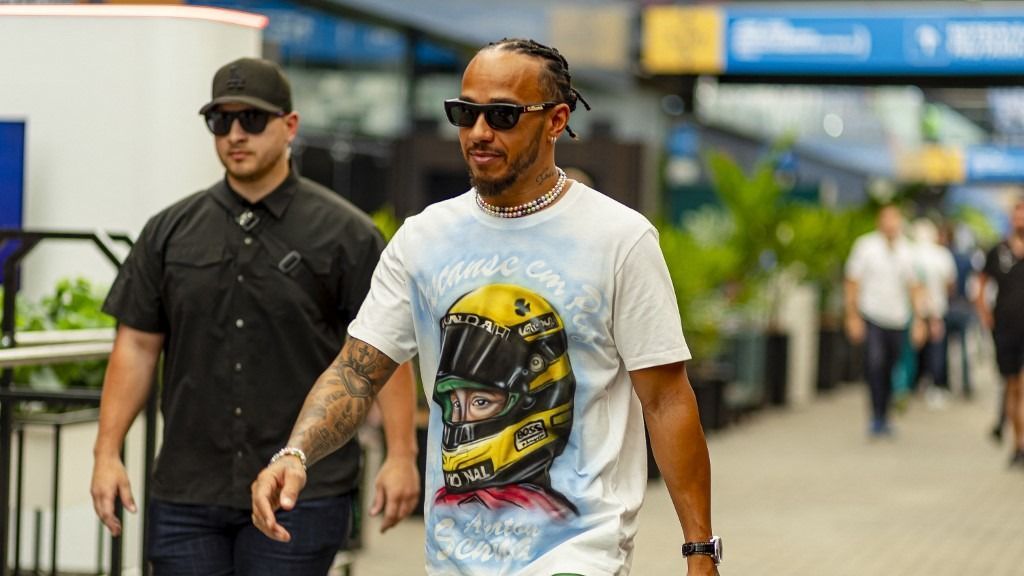 Mercedes British driver Lewis Hamilton arrives at Jose Carlos Pace racetrac, Lewis Hamilton