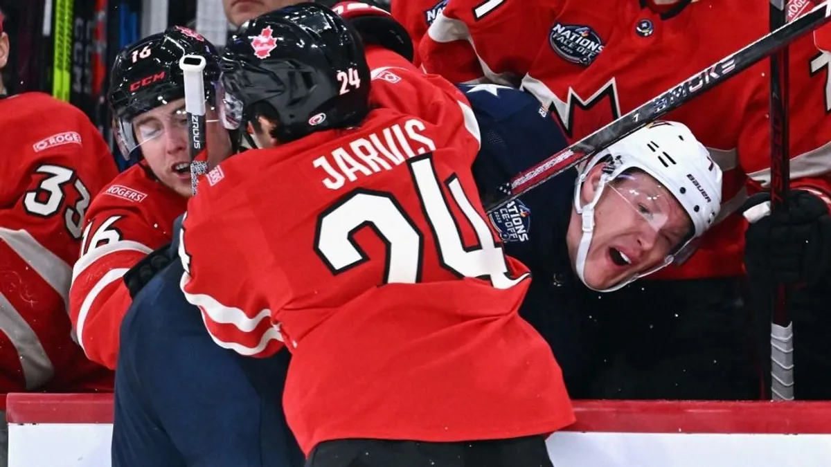 The Canadian hockey match –usa started with huge wrestrs – video