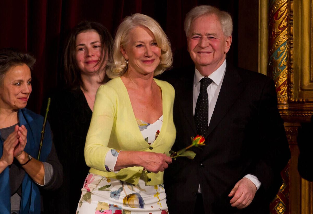 (120308) -- BUDAPEST, March 8, 2012 (Xinhua) -- British actress Helen Mirren (L) and Hungarian director Istvan Szabo (R) attend the premiere of "The Door" in Budapest, Hungary, March 7, 2012.
    "The Door" is the latest film from Academy Award-winning Hungarian director Istvan Szabo, portraying an evolving relationship between two women, a writer played by German actress Martina Gedeck and Mirren's character, an elderly housekeeper. 
(Xinhua/Attila Volgyi) (dzl)
Xinhua News Agency / eyevine

Contact eyevine for more information about using this image:
T: +44 (0) 20 8709 8709
E: info@eyevine.com
http://www.eyevine.com