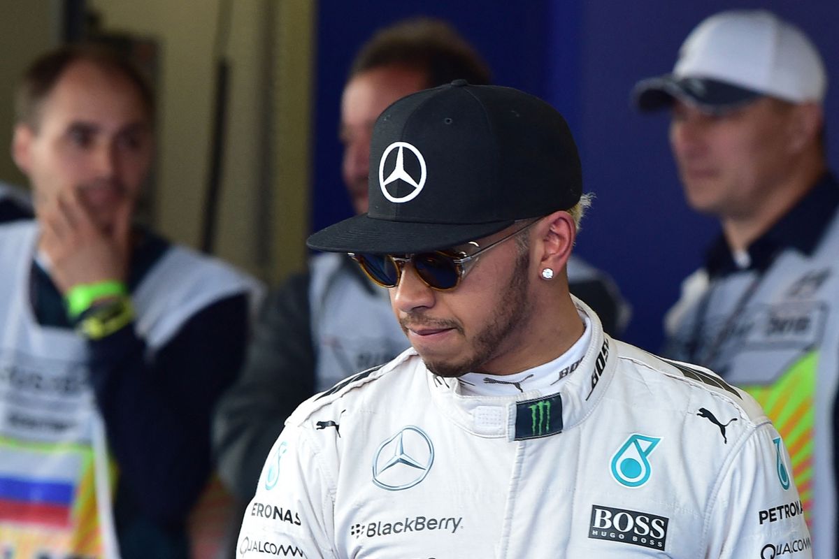 Lewis Hamilton Second placed Mercedes AMG Petronas F1 Team's British driver Lewis Hamilton reacts after the qualifying session of the Russian Formula One Grand Prix at the Sochi Autodrom circuit on October 10, 2015. AFP PHOTO / ANDREJ ISAKOVIC (Photo by ANDREJ ISAKOVIC / AFP)