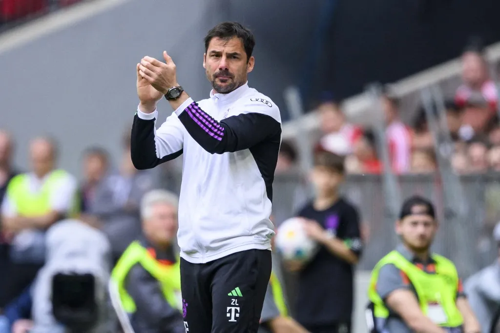 13 April 2024, Bavaria, Munich: Soccer: Bundesliga, Bayern Munich - 1. FC Köln, Matchday 29, Allianz Arena. Munich's assistant coach Zsolt Löw gesticulates. Photo: Tom Weller/dpa - IMPORTANT NOTE: In accordance with the regulations of the DFL German Football League and the DFB German Football Association, it is prohibited to utilize or have utilized photographs taken in the stadium and/or of the match in the form of sequential images and/or video-like photo series. (Photo by Tom Weller / DPA / dpa Picture-Alliance via AFP)