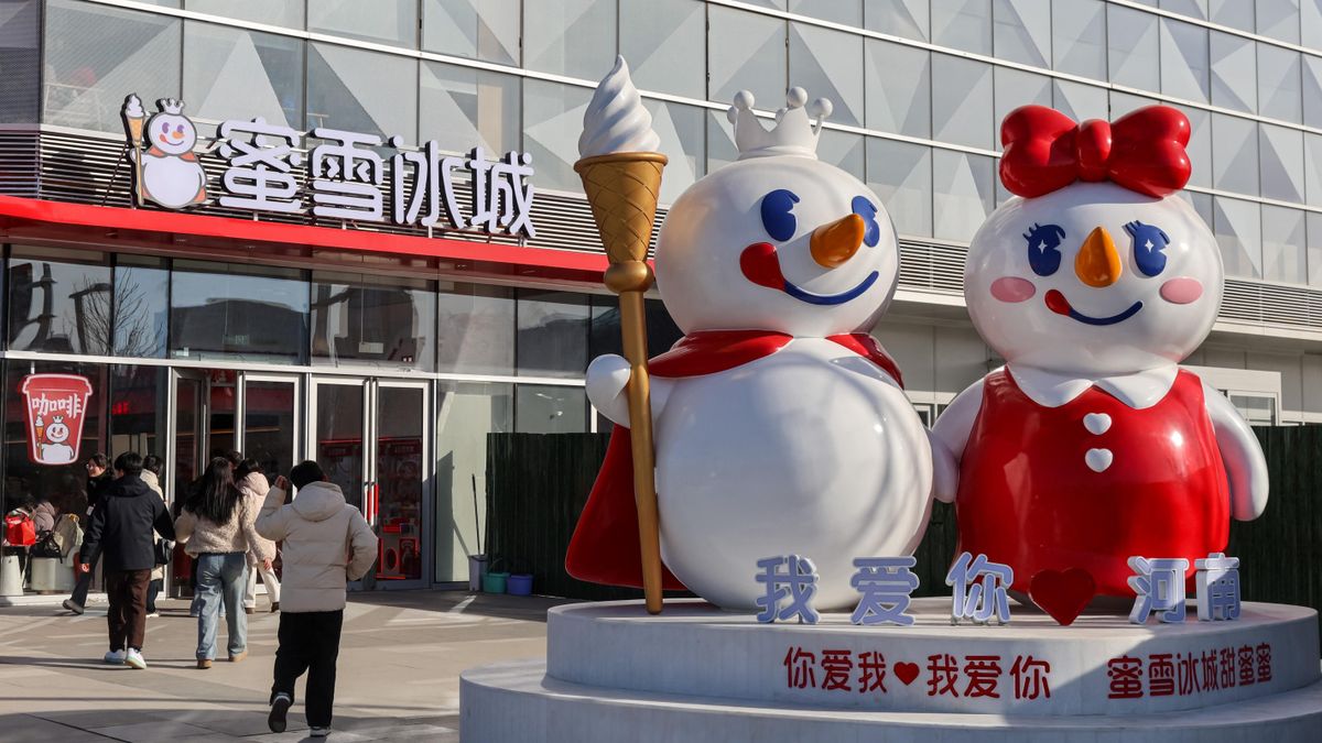 Customers flock to the global headquarters flagship store of Mixue Ice Cream & Tea in Zhengzhou City, central China's Henan Province, 7 February, 2025. (Photo by stringer / IC photo / Imaginechina via AFP)