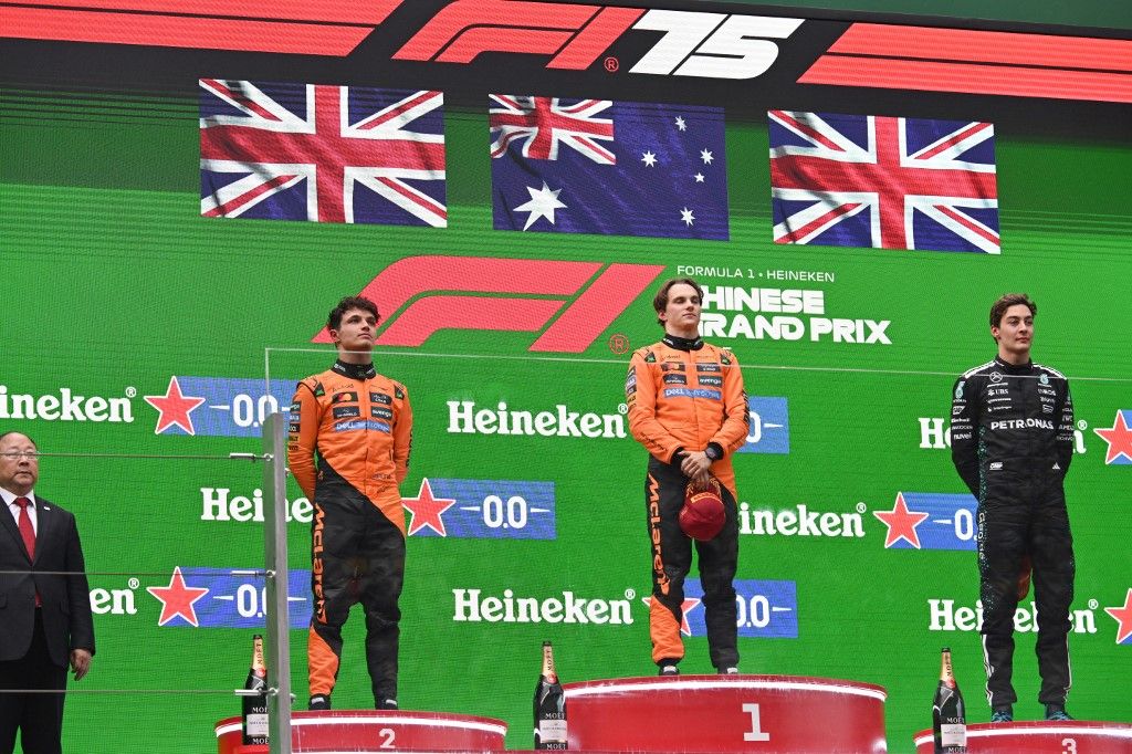 Forma-1, Kínai Nagydíj 2025, futam, McLaren, Piastri, Norris, Russell, dobogó