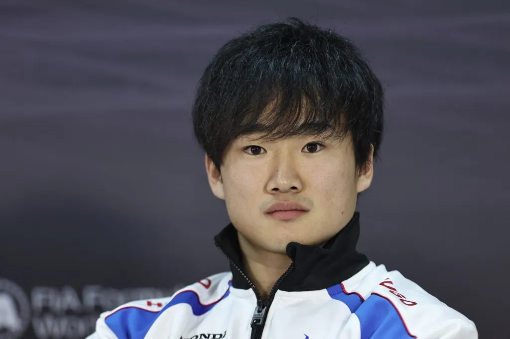 (FILES) RB's Japanese driver Yuki Tsunoda attends a press conference on the third day of the Formula One pre-season testing at the Bahrain International Circuit in Sakhir on February 28, 2025. Red Bull said on March 27, 2025 that Liam Lawson has been axed and replaced by Yuki Tsunoda, confirming days of speculation and just two race weekends into the F1 season. (Photo by FADEL SENNA / AFP)