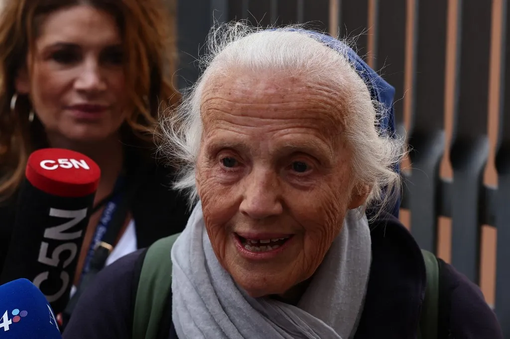 Nun Genevieve Jeanningros speaks to the media, a day before the funeral, in Rome, Italy on April 25, 2025. (Photo by Jakub Porzycki/NurPhoto) (Photo by Jakub Porzycki / NurPhoto / NurPhoto via AFP)