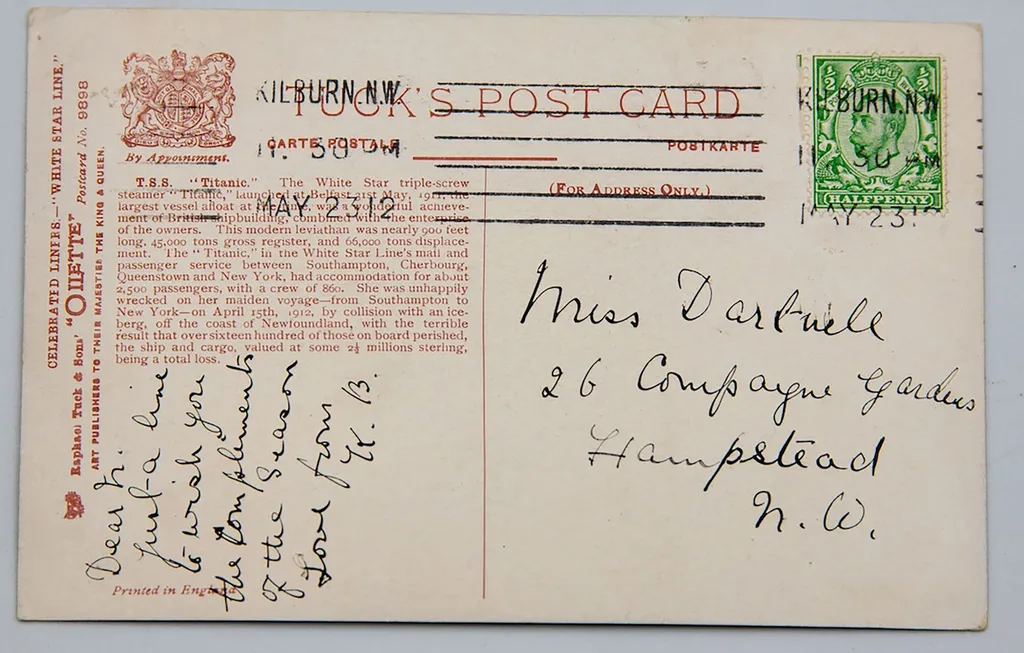 February 3, 2025: A rare and deeply emotional Titanic postcard, sent just one month after the ship's tragic sinking, is set to attract global interest when it goes under the hammer at Hansons Auctioneersâ€™ February Derby Antiques & Collectors Auction, ta