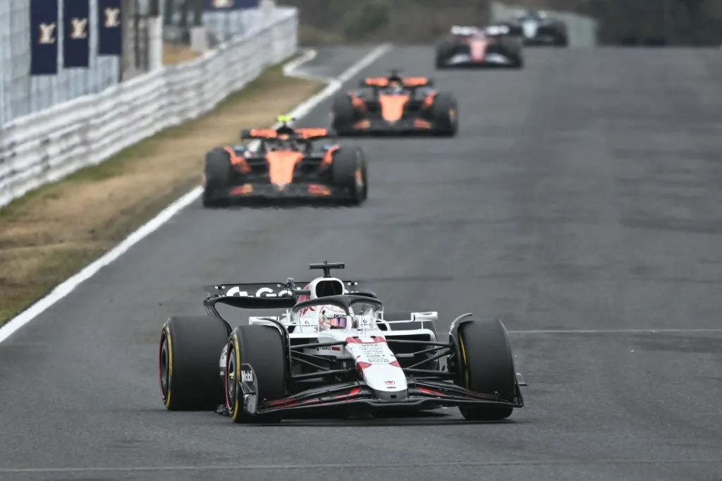 Red Bull Racing's Dutch driver Max Verstappen (front) leads at the start of the Formula One Japanese Grand Prix at the Suzuka circuit in Suzuka, Mie prefecture, Japan on April 6, 2025. (Photo by Toshifumi KITAMURA / AFP)