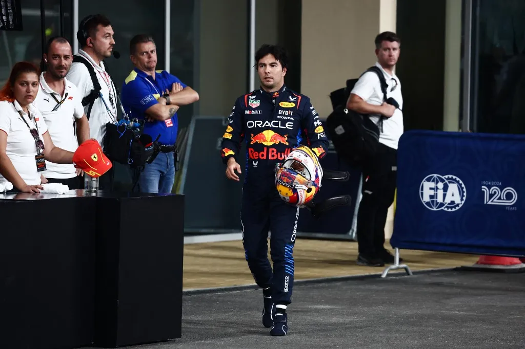 Sergio Pérez of Red Bull Racing after qualifying ahead of the Formula 1 Abu Dhabi Grand Prix at Yas Marina Circuit in Abu Dhabi, United Arab Emirates on December 7, 2024. (Photo by Jakub Porzycki/NurPhoto) (Photo by Jakub Porzycki / NurPhoto / NurPhoto via AFP)