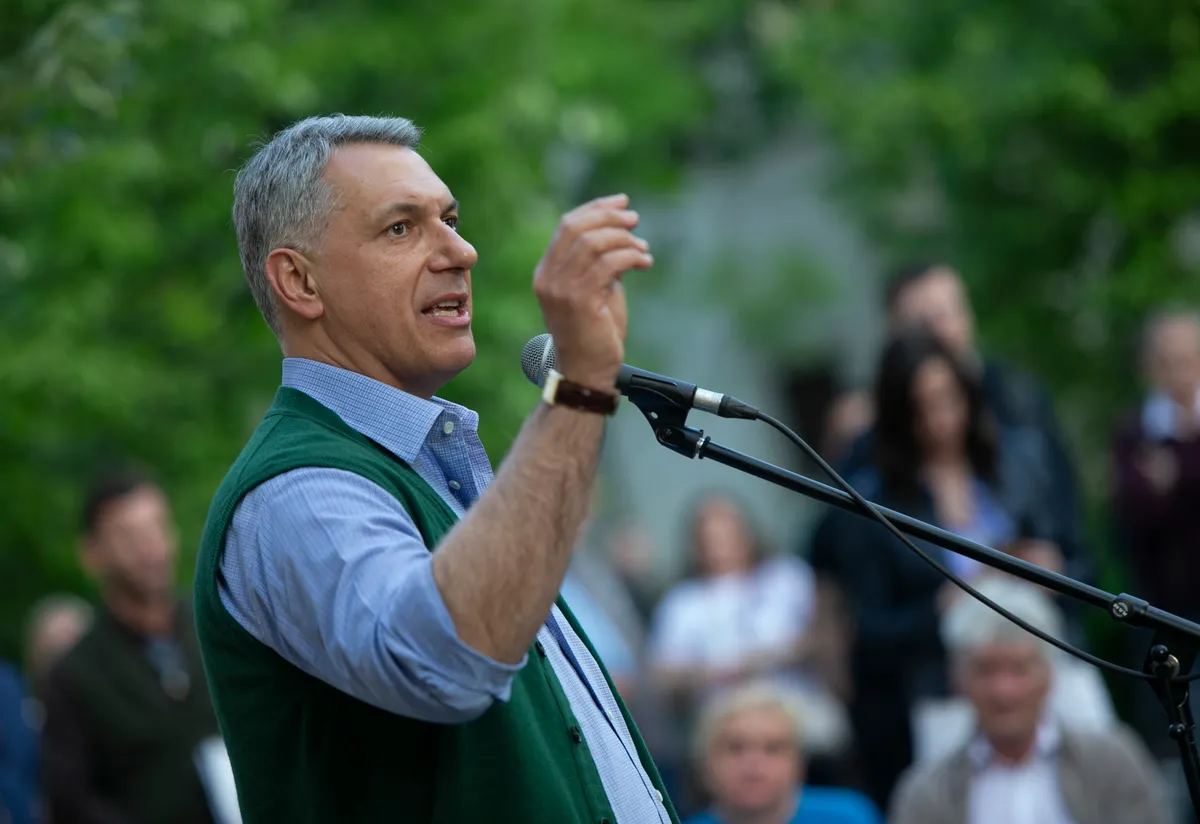 Nagykőrös, 2025. április 29.
Lázár János építési és közlekedési miniszter a Fidesz és a KDNP országjárása keretében tartott lakossági fórumon Nagykőrösőn 2025. április 29-én.
MTI/Bús Csaba
