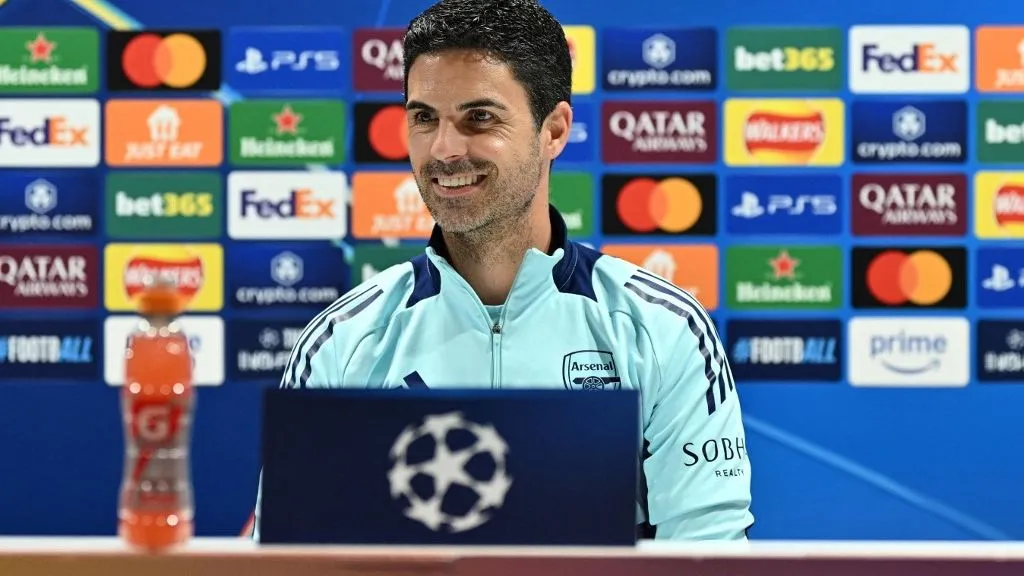 LONDON, UNITED KINGDOM - APRIL 28: Head coach of Arsenal, Mikel Arteta attends a press conference ahead of the UEFA Champions League 2024/25 semi final first leg match between Arsenal and Paris Saint-Germain at Sobha Realty Training Centre on April 28, 2025 in London, United Kingdom. Mustafa Yalcin / Anadolu (Photo by MUSTAFA YALCIN / ANADOLU / Anadolu via AFP)