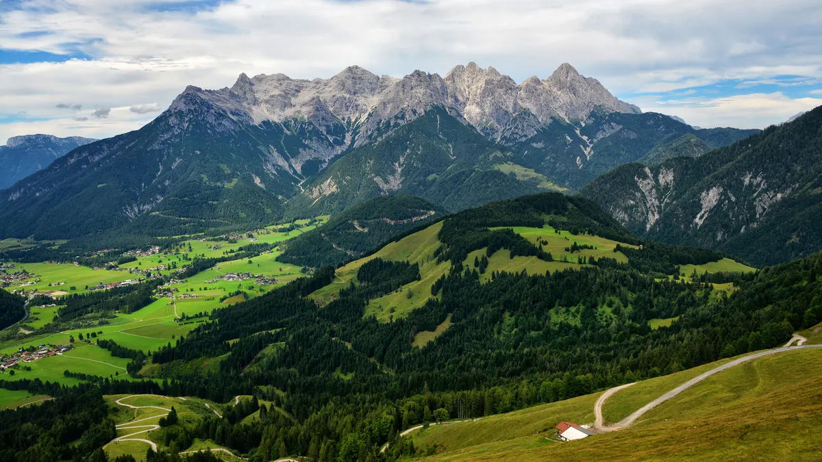 Loferer Steinberge - Mitterhorn mountain seen from Jakobskreuz Cross in Sankt Ulrich am Pillersee, Austria