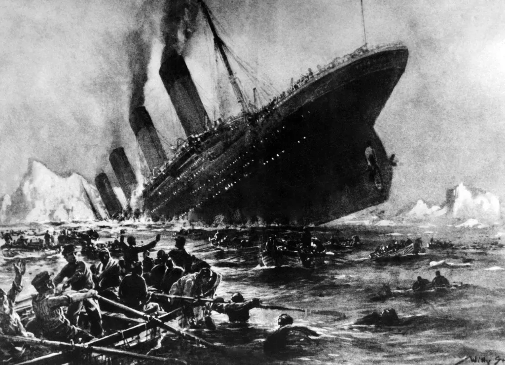 Undated artist impression showing the 14 April 1912 shipwreck of the British luxury passenger liner Titanic off the Nova-Scotia coasts, during its maiden voyage. The surposedly 'Unsinkable' Titanic set sail down Southampton Water en-route to New York on 1