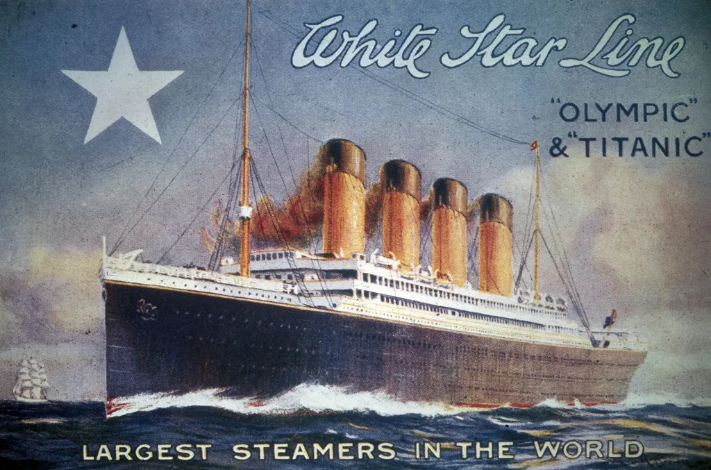 The "Titanic" liner. Leaflet of the British "White Star Line" about the "Olympic" and "Titanic" transatlantic liners, around 1910. (Photo by Roger-Viollet / Roger-Viollet via AFP)