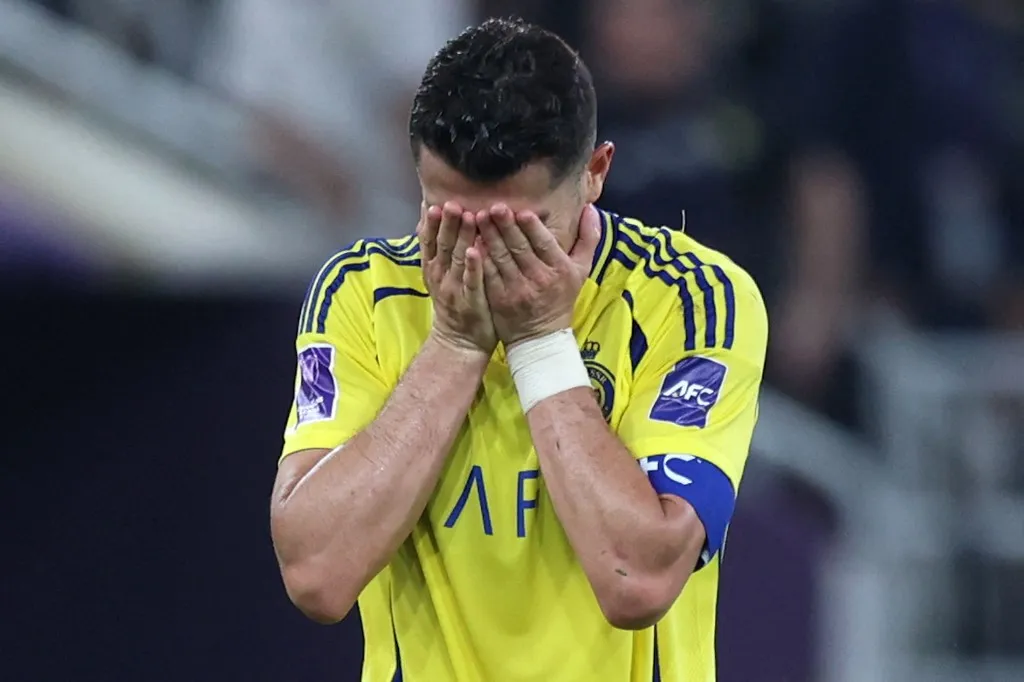 Nassr's Portuguese forward #7 Cristiano Ronaldo reacts during the AFC Champions League semi-final match between Saudi's Al-Nassr and Japan's Kawasaki at King Abdullah Sports City in Jeddah on April 30, 2025. (Photo by AFP)