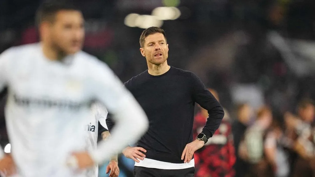 Xabi Alonso of Bayer 04 Leverkusen  with post game despair during the 1. Bundesliga match between St. Pauli and Bayer 04 Leverkusen at Millerntor, Hamburg, Germany on April 20, 2025.  (Photo by Ulrik Pedersen/NurPhoto) (Photo by Ulrik Pedersen / NurPhoto / NurPhoto via AFP)