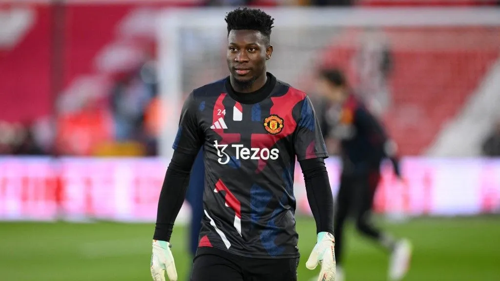 Andre Onana of Manchester United plays during the Premier League match between Nottingham Forest and Manchester United at the City Ground in Nottingham, England, on April 1, 2025. (Photo by Jon Hobley | MI News/NurPhoto) (Photo by MI News / NurPhoto / NurPhoto via AFP)