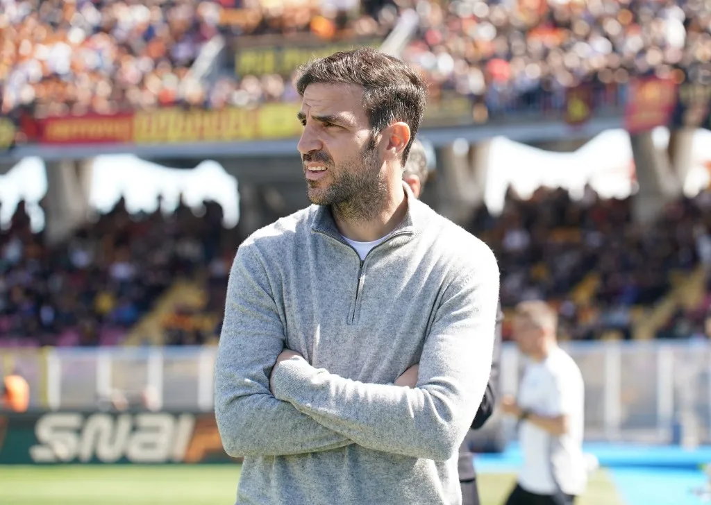 Cesc Fabregas, head coach of Como 1907, watches the Serie A match between US Lecce and Como in Lecce, Italy, on April 19, 2025. (Photo by Gabriele Maricchiolo/NurPhoto) (Photo by Gabriele Maricchiolo / NurPhoto / NurPhoto via AFP)