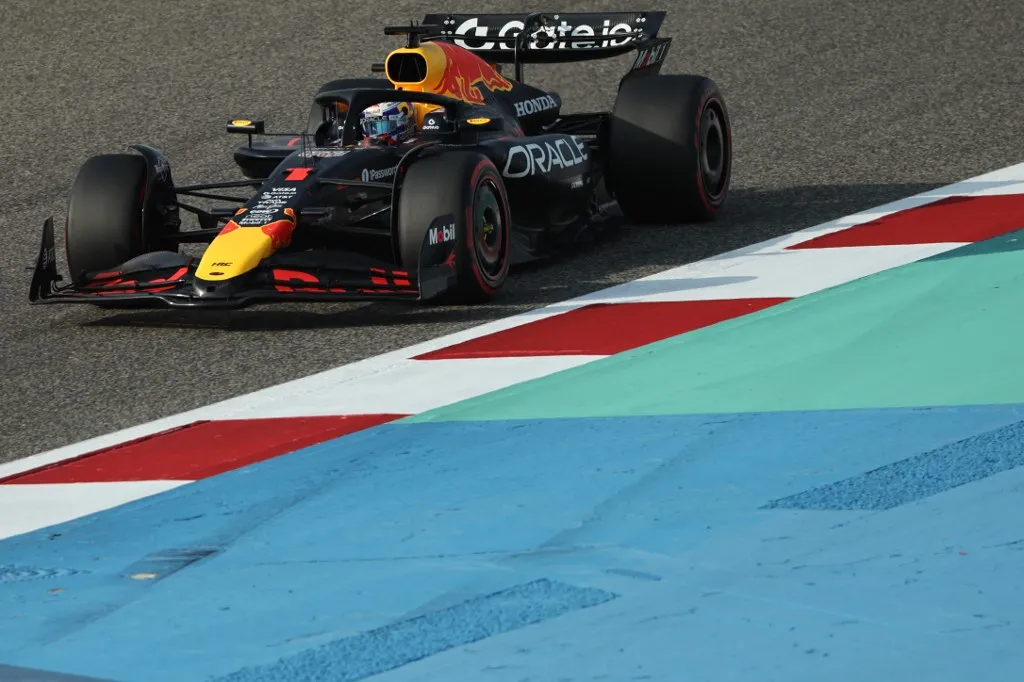 Red Bull Racing's Dutch driver Max Verstappen drives during the third practice session ahead of the Bahrain Formula One Grand Prix at the Bahrain International Circuit in Sakhir on April 12, 2025. (Photo by Fadel SENNA / AFP)