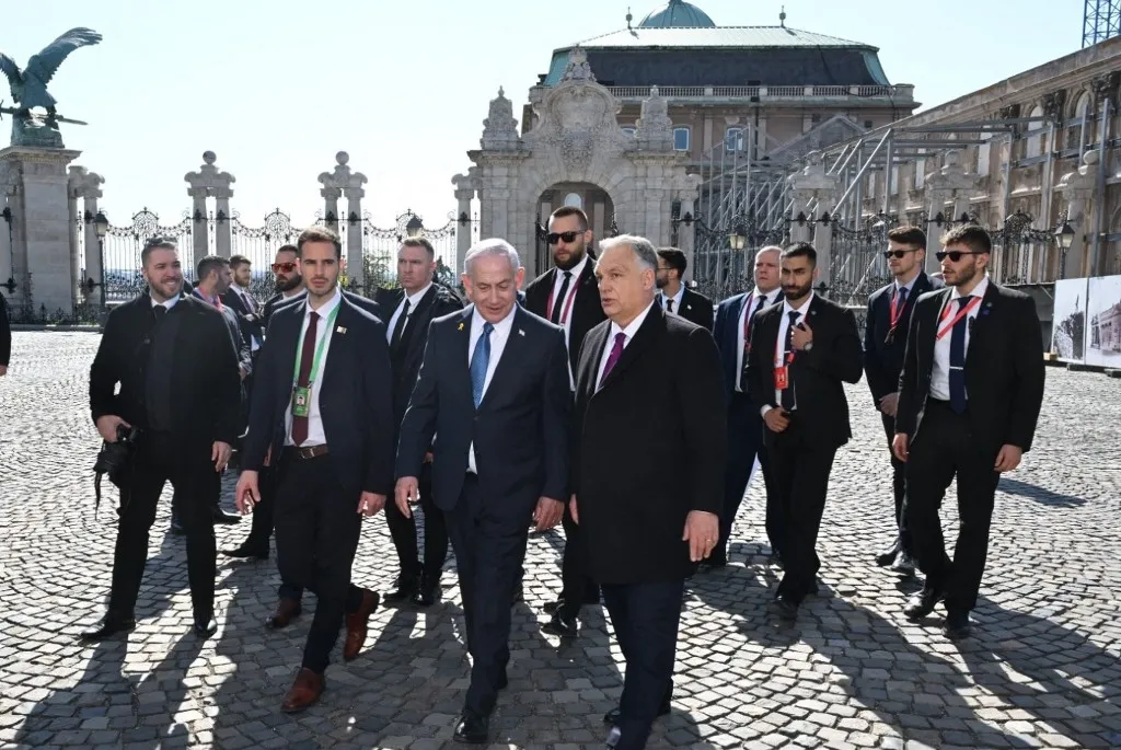 BUDAPEST, HUNGARY - APRIL 03: (----EDITORIAL USE ONLY – MANDATORY CREDIT - 'GPO / HANDOUT' - NO MARKETING NO ADVERTISING CAMPAIGNS - DISTRIBUTED AS A SERVICE TO CLIENTS----) Hungary's Prime Minister Viktor Orban meets with Israeli Prime Minister Benjamin Netanyahu in Budapest, Hungary on April 03, 2025. Israeli Prime Minister Benjamin Netanyahu has arrived in Hungary in defiance of the arrest warrant issued against him by the International Criminal Court (ICC) for alleged war crimes in Gaza. GPO / Handout / Anadolu (Photo by GPO / Handout / ANADOLU / Anadolu via AFP)