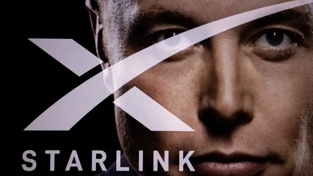 starlink, Double exposure photograph of a portrait of Elon Musk and the starlink company logo in Kerlouan in Brittany in France on March 01 2025. (Photo by Vincent Feuray / Hans Lucas / Hans Lucas via AFP)