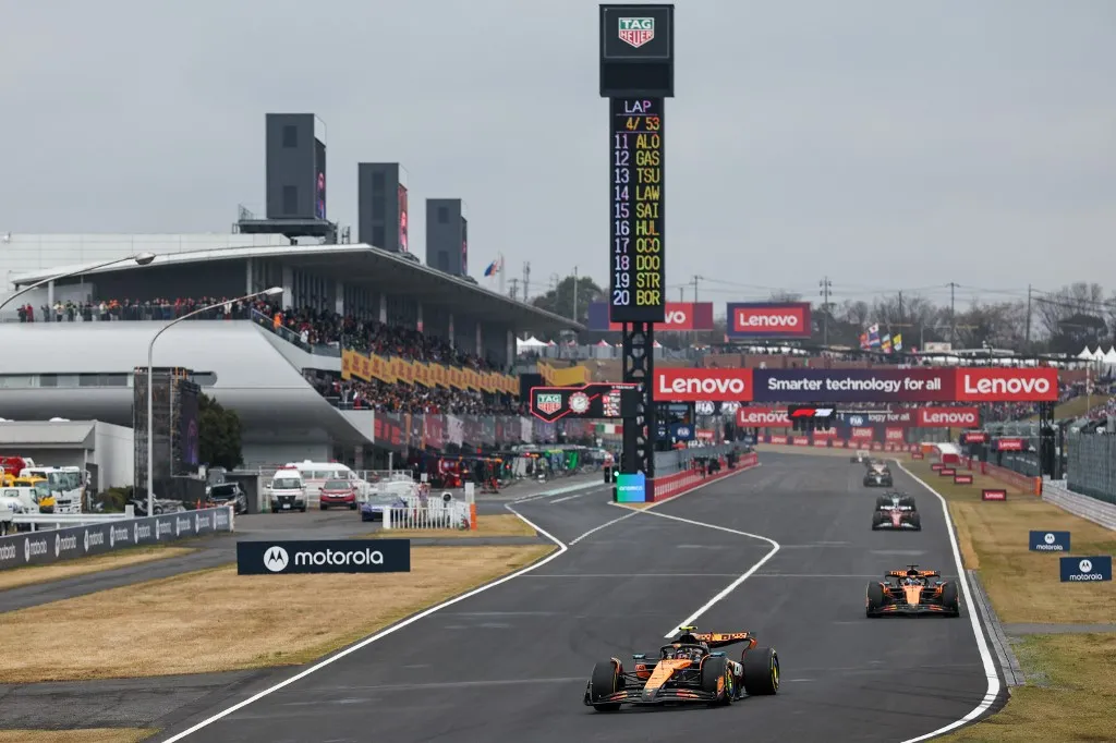 Lando Norris of Great Britain drives the (4) McLaren MCL39 Mercedes (2nd) during the F1 Grand Prix of Japan at Suzuka Circuit in Suzuka, Japan, on April 6, 2025. (Photo by Qian Jun/Paddocker) (Photo by Paddocker/NurPhoto) (Photo by Paddocker / NurPhoto / NurPhoto via AFP)