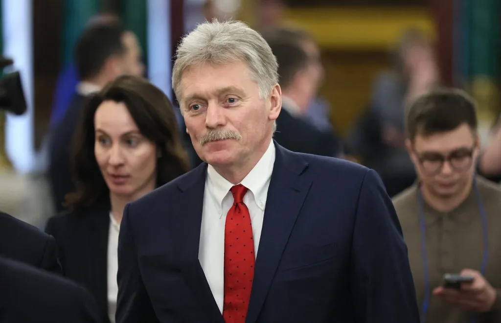 Kremlin spokesman Dmitry Peskov attends a joint press conference of Presidents of Russia and Tajikistan following their meeting at the Kremlin in Moscow on March 17, 2025. (Photo by YURI KOCHETKOV / POOL / AFP)
