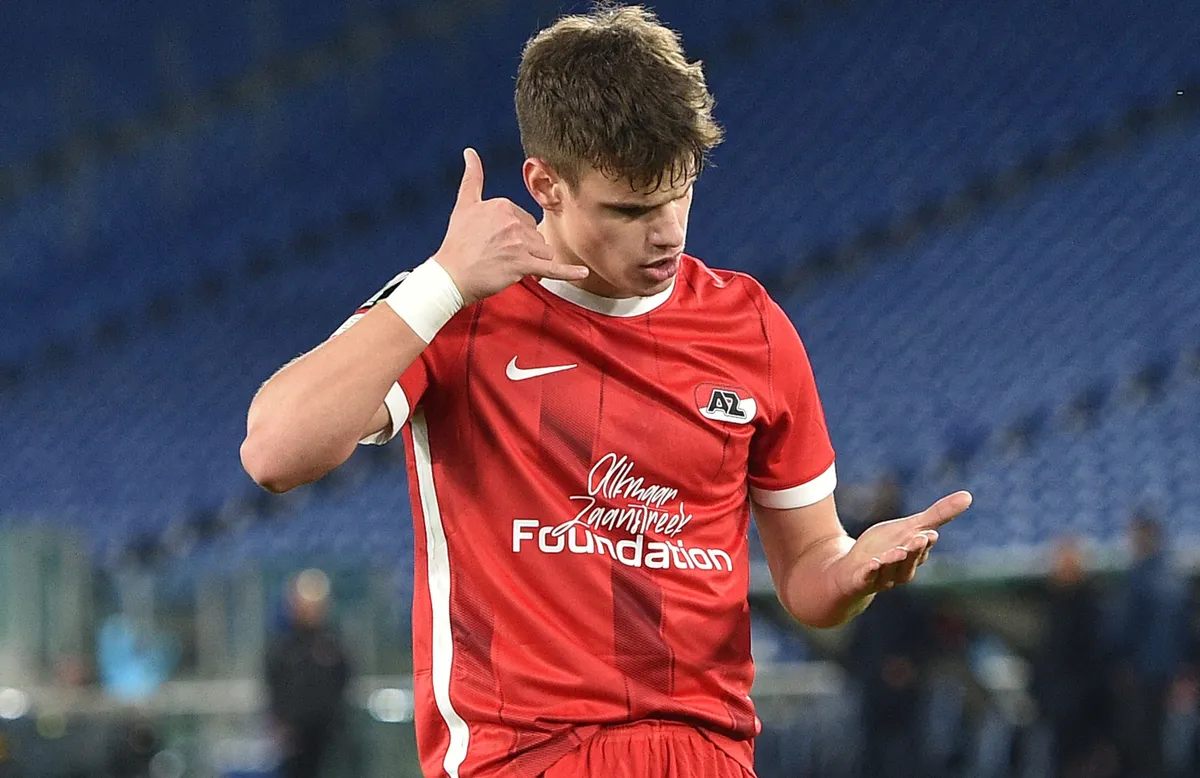 ROME, ITALY - MARCH 7: Milos Kerkez of AZ Alkmaar celebrates after scoring a goal during the UEFA Conference League round of 16 football match between SS Lazio and AZ Alkmaar at Stadio Olimpico on March 7, 2023 in Rome Italy. Claudio Pasquazi / Anadolu Agency (Photo by Claudio Pasquazi / ANADOLU AGENCY / Anadolu via AFP)