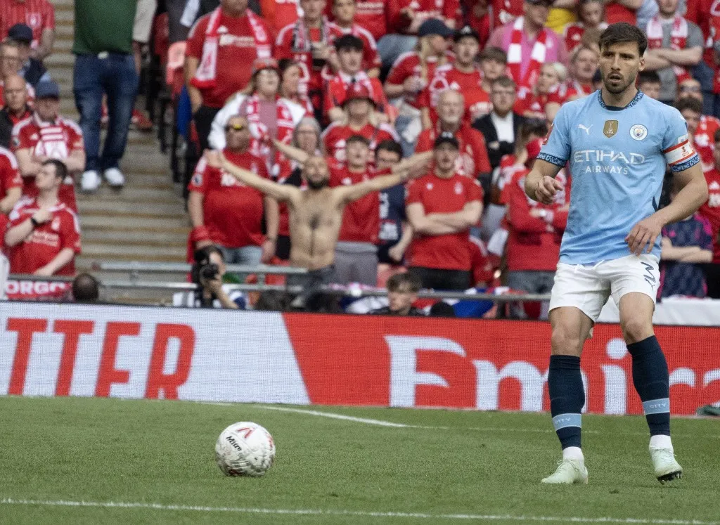 Ruben Dias of Manchester City plays during the FA Cup Semi-Final match between Nottingham Forest and Manchester City at Wembley Stadium in London, England, on April 27, 2025. (Photo by Action Foto Sport/NurPhoto) (Photo by Action Foto Sport / NurPhoto / NurPhoto via AFP)