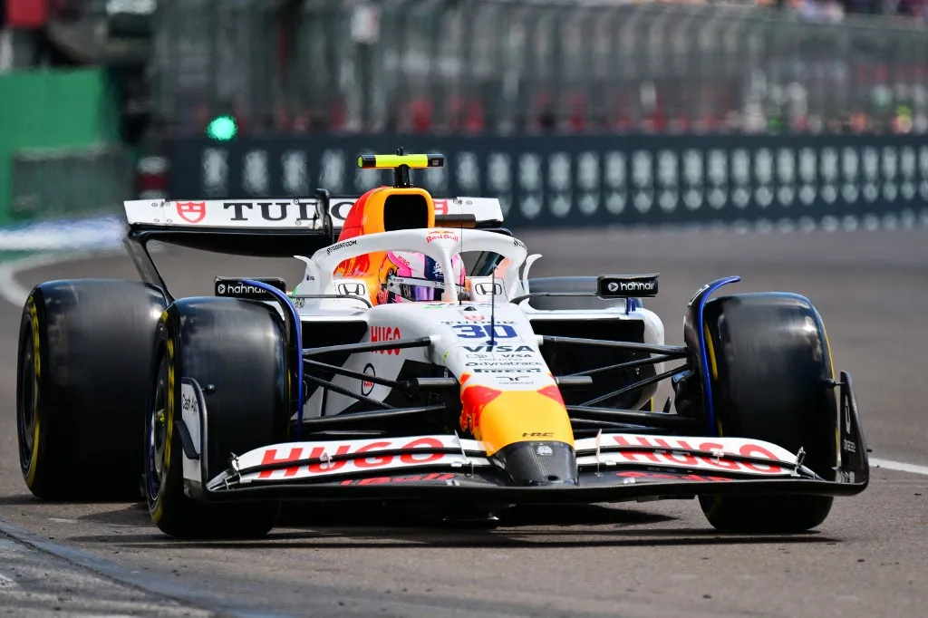 RB's New Zealand driver Liam Lawson races during a practice session for the 2025 Emilia Romagna Formula One Grand Prix at the Imola autodrome in Imola, on May 17, 2025. (Photo by Andrej ISAKOVIC / AFP)