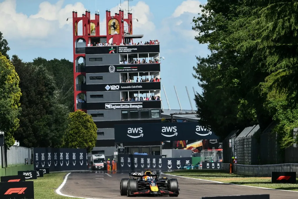 Red Bull Racing's Dutch driver Max Verstappen races during the 2025 Emilia Romagna Formula One Grand Prix at the Imola autodrome in Imola, on May 18, 2025. (Photo by Marco BERTORELLO / AFP)