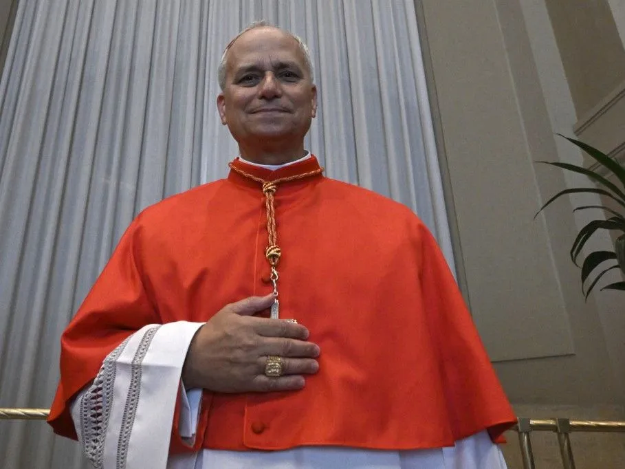Newly elevated cardinal, US prefect of the Dicastery for Bishops Robert Francis Prevost attends a courtesy visit of relatives following a consistory for the creation of 21 new cardinals in The Vatican on September 30, 2023. Pope Francis elevates 21 clergymen from all corners of the world to the rank of cardinal -- most of whom may one day cast ballots to elect his successor. (Photo by Tiziana FABI / AFP)