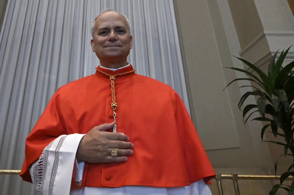 Newly elevated cardinal, US prefect of the Dicastery for Bishops Robert Francis Prevost attends a courtesy visit of relatives following a consistory for the creation of 21 new cardinals in The Vatican on September 30, 2023. Pope Francis elevates 21 clergymen from all corners of the world to the rank of cardinal -- most of whom may one day cast ballots to elect his successor. (Photo by Tiziana FABI / AFP)