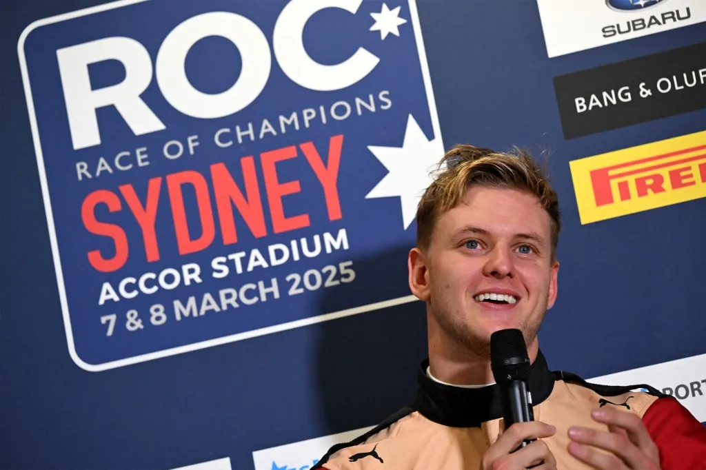 Former F1 driver and current WEC driver Mick Schumacher speaks during a press conference at Accor Stadium in Sydney on March 6, 2025, ahead of the Race of Champions Nations Cup. (Photo by Saeed KHAN / AFP) / -- IMAGE RESTRICTED TO EDITORIAL USE - STRICTLY NO COMMERCIAL USE --
