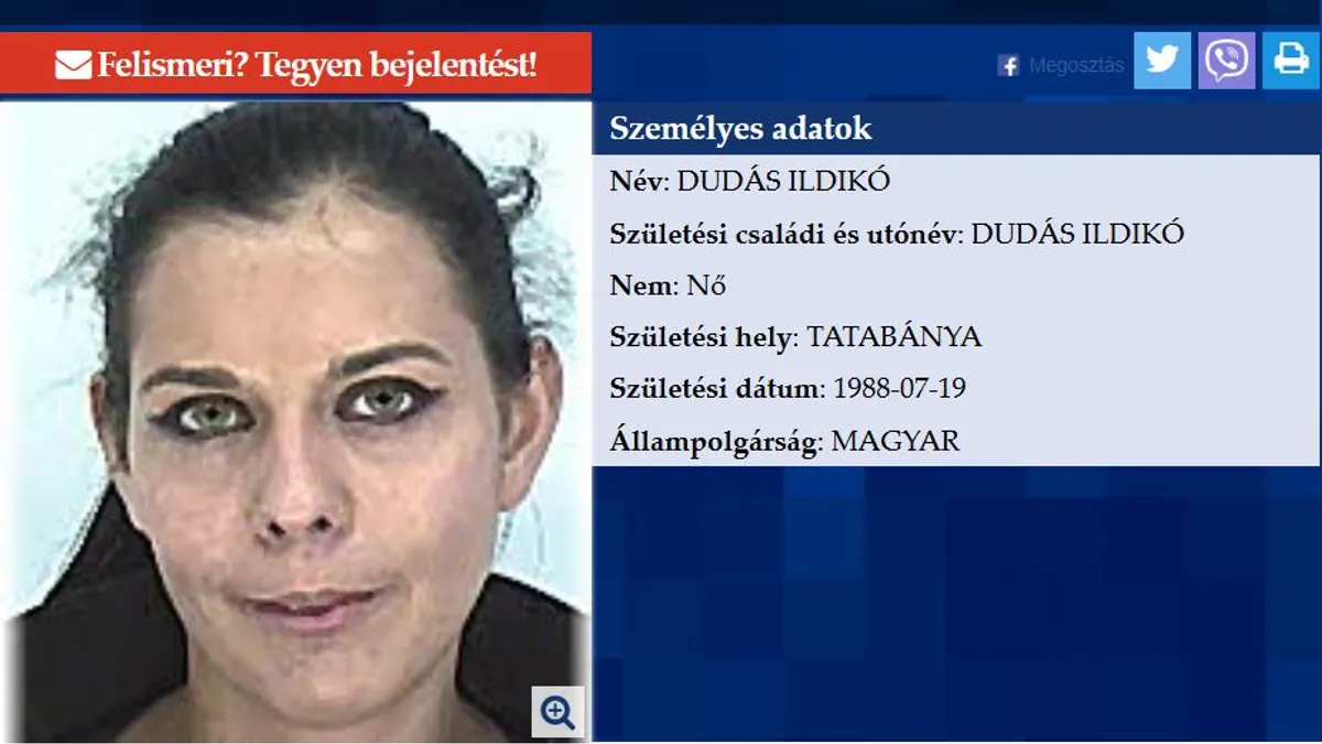 Látta? Ez a tatabányai nő a legkeresettebb bűnöző!