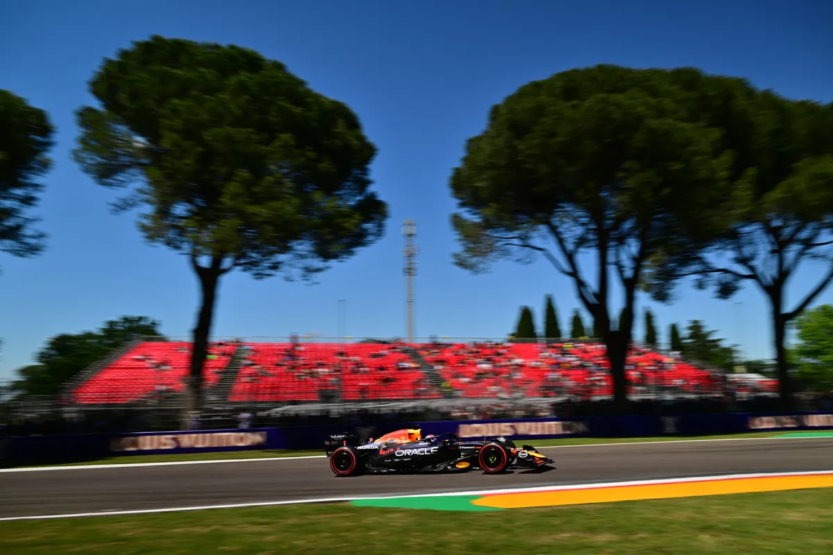 Red Bull Racing's Dutch driver Max Verstappen races during the first practice session for the 2025 Emilia Romagna Formula One Grand Prix at the Imola autodrome in Imola, on May 16, 2025. (Photo by Andrej ISAKOVIC / AFP)