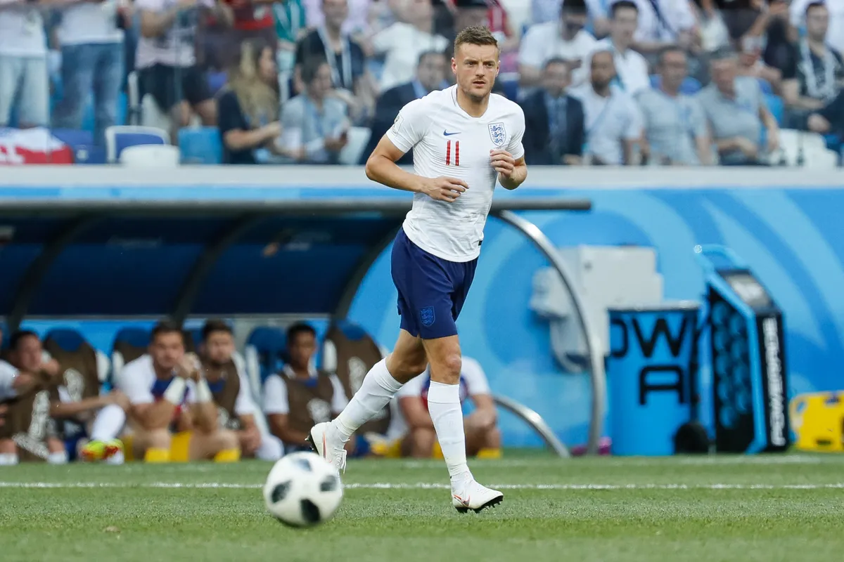 Jamie Vardy of England national team in action during the 2018 FIFA World Cup Russia group G match between England and Panama on June 24, 2018 at Nizhny Novgorod Stadium in Nizhny Novgorod, Russia. (Photo by Mike Kireev/NurPhoto) (Photo by Mike Kireev / NurPhoto / NurPhoto via AFP)