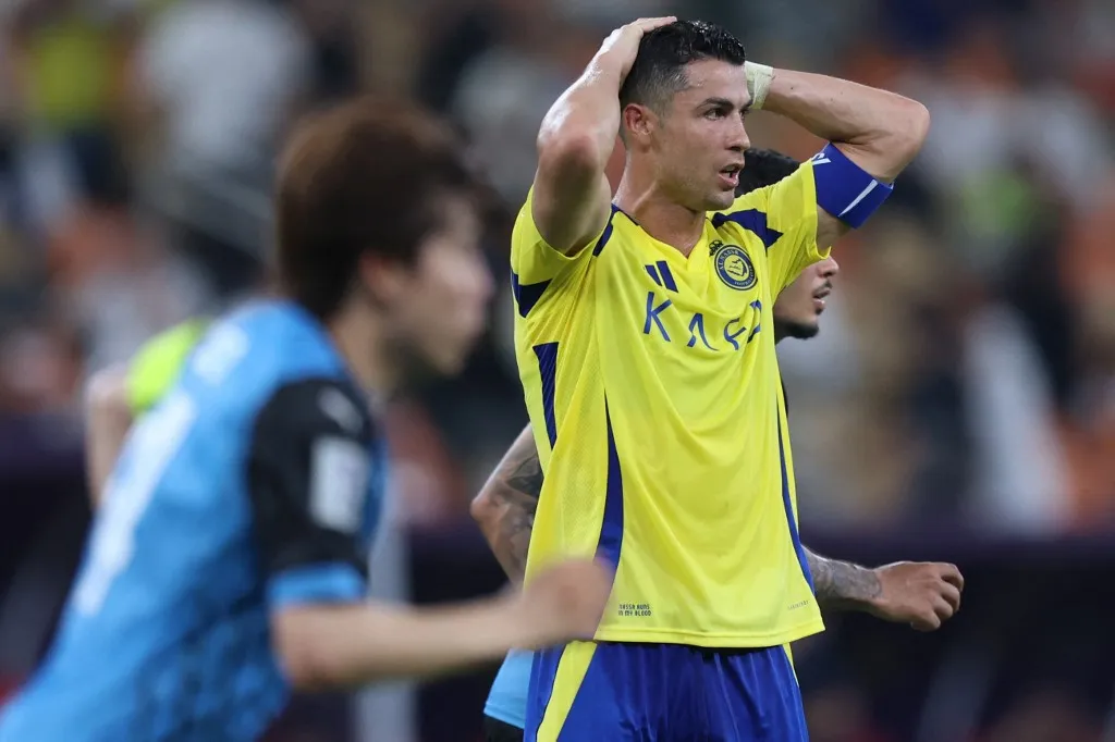 Nassr's Portuguese forward #7 Cristiano Ronaldo reacts during the AFC Champions League semi-final match between Saudi's Al-Nassr and Japan's Kawasaki at King Abdullah Sports City in Jeddah on April 30, 2025. (Photo by AFP)