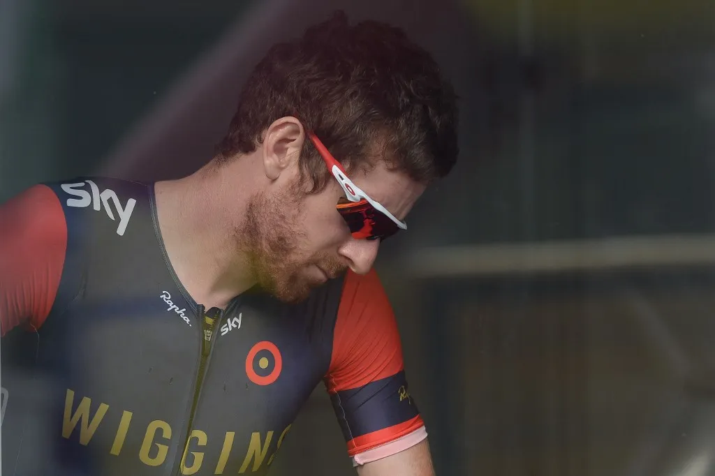 Sir Bradley Wiggins (Right) from Team Wiggins, ahead of the start  of the 2016 Tour of Dubai's second stage, the 188km Nakheel Stage, from DIMC, going through the desert to end in Palm Jumeirah, in front of the Atlantis 'door'.
The third edition of the Dubai Tour (3-6 February), is organised by Dubai Sports Council in partnership with RCS Sport and Events.
Dubai, UAE. Thursday, February 4, 2016. (Photo by Artur Widak/NurPhoto) (Photo by Artur Widak / NurPhoto / NurPhoto via AFP)