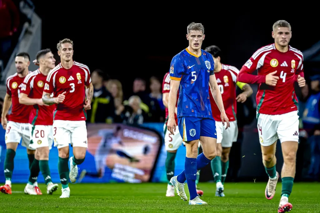 Netherlands defender Mickey van de Ven appears dejected during the match between Hungary and the Netherlands at the Puskas Arena for the UEFA Nations League season 2024-2025 in Budapest, Hungary, on October 11, 2024. (Photo by Marcel van Dorst / EYE4images) (Photo by EYE4images/NurPhoto) (Photo by Marcel van Dorst / NurPhoto / NurPhoto via AFP)
