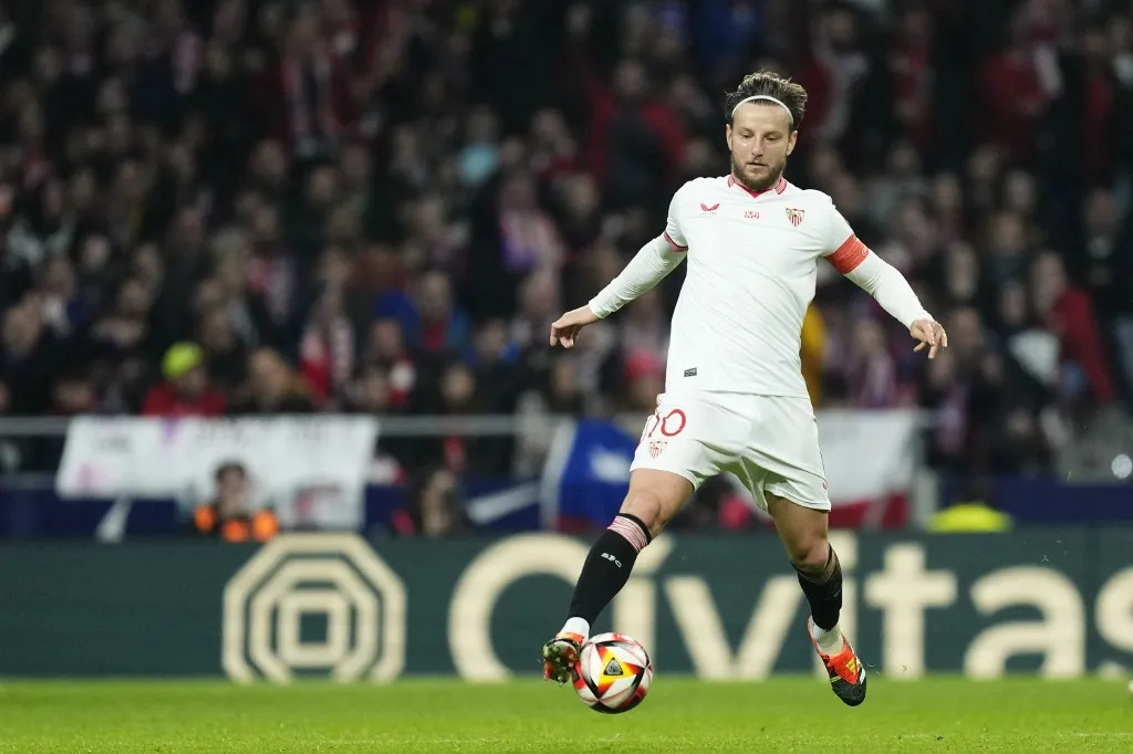 Ivan Rakitic central midfield of Sevilla and Croatia during the Copa del Rey quarter-final match between Atletico de Madrid and Sevilla FC at Civitas Metropolitano Stadium on January 25, 2024 in Madrid, Spain. (Photo by Jose Breton/Pics Action/NurPhoto) (Photo by Jose Breton / NurPhoto / NurPhoto via AFP)