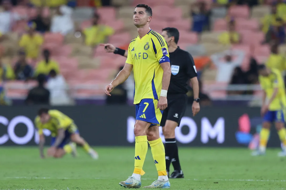 Nassr's Portuguese forward #7 Cristiano Ronaldo reacts during the AFC Champions League semi-final match between Saudi's Al-Nassr and Japan's Kawasaki at King Abdullah Sports City in Jeddah on April 30, 2025. (Photo by AFP)