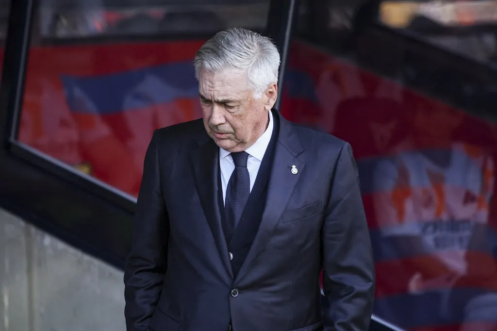 brazil válogatott Coach of Real Madrid Carlo Ancelotti during the LaLiga EA Sports match between FC Barcelona and Real Madrid at Olimpic Lluis Companys in Barcelona, Spain, on May 12, 2025. (Photo by Gongora/NurPhoto) (Photo by Gongora / NurPhoto / NurPhoto via AFP)