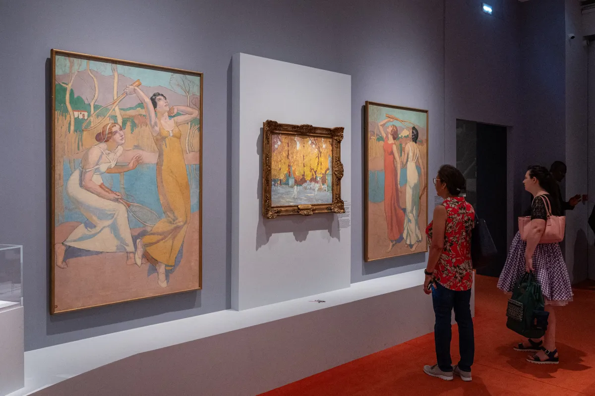 Exhibition En Jeu, artists and sport (1870-1930) at the Musee Marmottan in Paris, France, on June 26, 2024. On the occasion of the Paris 2024 Olympic and Paralympic Games, the Marmottan Monet Museum presents an exhibition dedicated to sports, subjects of modernity and avant-garde. (Photo by Riccardo Milani / Hans Lucas / Hans Lucas via AFP)
