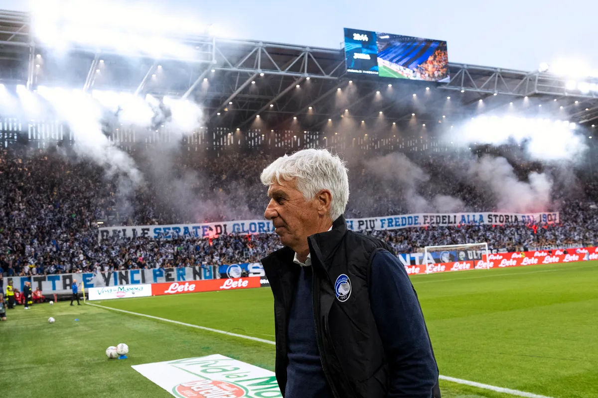 Gian Piero Gasperini participates in the Serie A match between Atalanta and Parma at Gewiss Stadium in Bergamo, Italy, on May 25, 2025. (Photo by Mairo Cinquetti/NurPhoto) (Photo by Mairo Cinquetti / NurPhoto / NurPhoto via AFP)