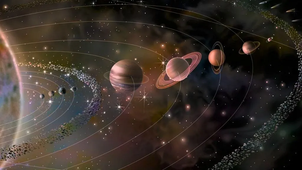 évszak Solar system 
Solar system with its nine planets (Mercury, Venus, Earth, Mars, Jupiter, Saturn, Uranus, Neptune, Pluto) and the sun. (Photo by JACOPIN / BSIP / BSIP via AFP)