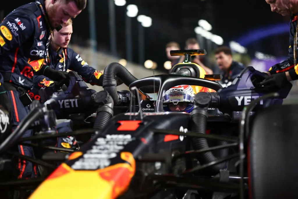 Max Verstappen of the Netherlands drives the (1) Oracle Red Bull Racing RB21 on the grid before the F1 Grand Prix of Saudi Arabia at Jeddah Corniche Circuit in Jeddah, Saudi Arabia, on April 20, 2025. (Photo by Qian Jun/Paddocker) (Photo by Paddocker/NurPhoto) (Photo by Paddocker / NurPhoto / NurPhoto via AFP)