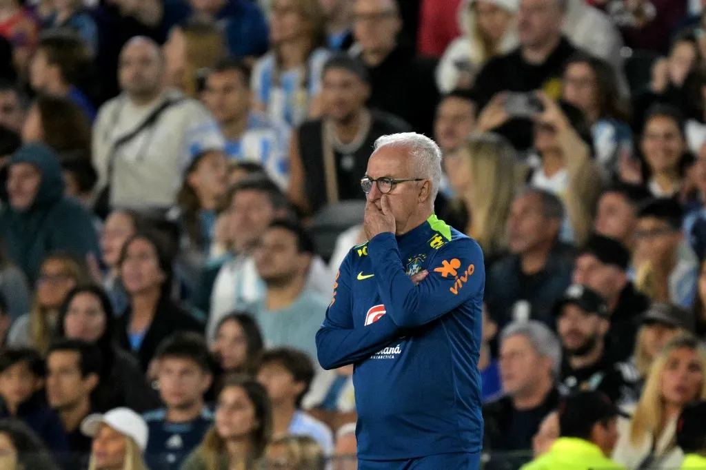 Brazil's head coach Dorival Junior gestures during the 2026 FIFA World Cup South American qualifiers football match between Argentina and Brazil at the Mas Monumental stadium in Buenos Aires on March 25, 2025. (Photo by JUAN MABROMATA / AFP)