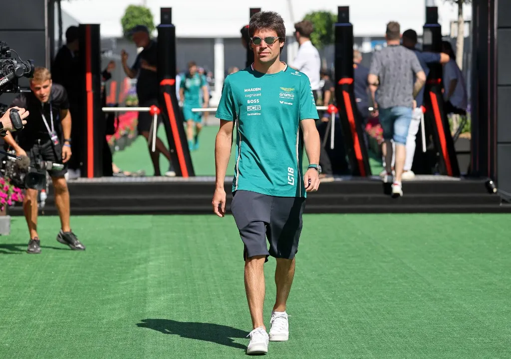 Lance Stroll, of the Aston Martin Aramco Formula One Team, walks in the Paddock during the Forma-1 Aramco Grand Prix of Spain at Circuit de Barcelona-Catalunya in Barcelona, Spain, on May 30, 2025. (Photo by Joan Valls/Urbanandsport/NurPhoto) (Photo by Urbanandsport / NurPhoto via AFP)