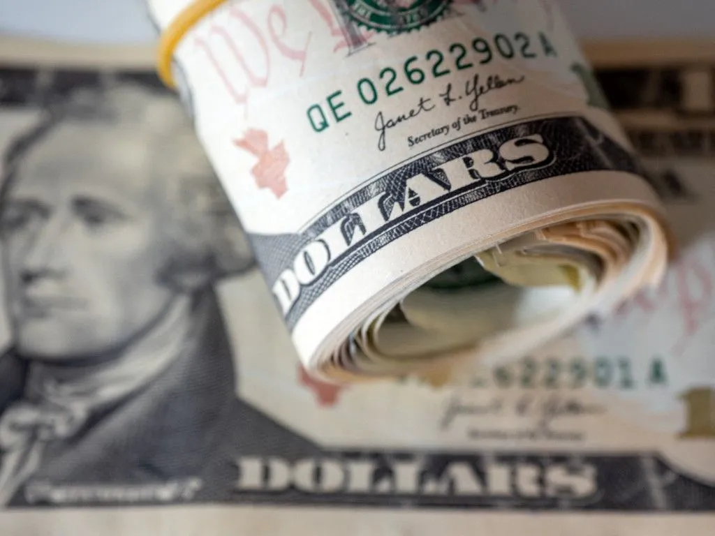 08 June 2025, Hamburg: Banknotes worth one, five and ten US dollars lie on a table. Photo: Soeren Stache/dpa (Photo by SOEREN STACHE / dpa Picture-Alliance via AFP)